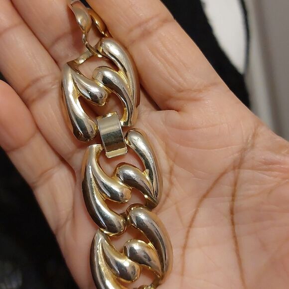 Vintage Chunky Link Chain Collar Necklace Foldover Clasp - Picture 4 of 6